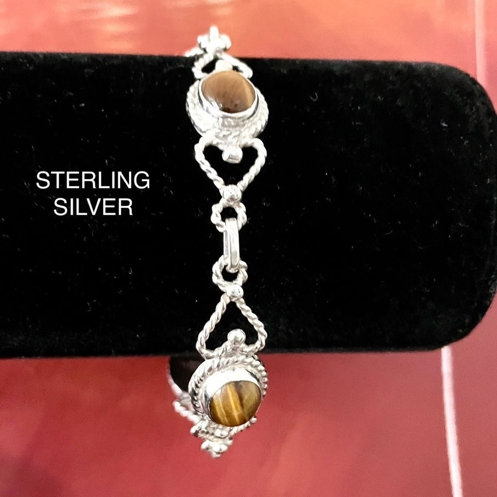 TIGERS EYE GEMS HEART BRACELET STERLING SILVER 925